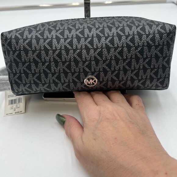 Michael Kors Black and Silver MD Travel Case with Snakeskin Embossed Leather on - Picture 1 of 14